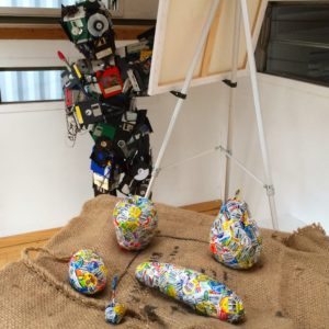 Obsolete Technology Guy paints a still life. 2014. Installation at SCRAP Portland.